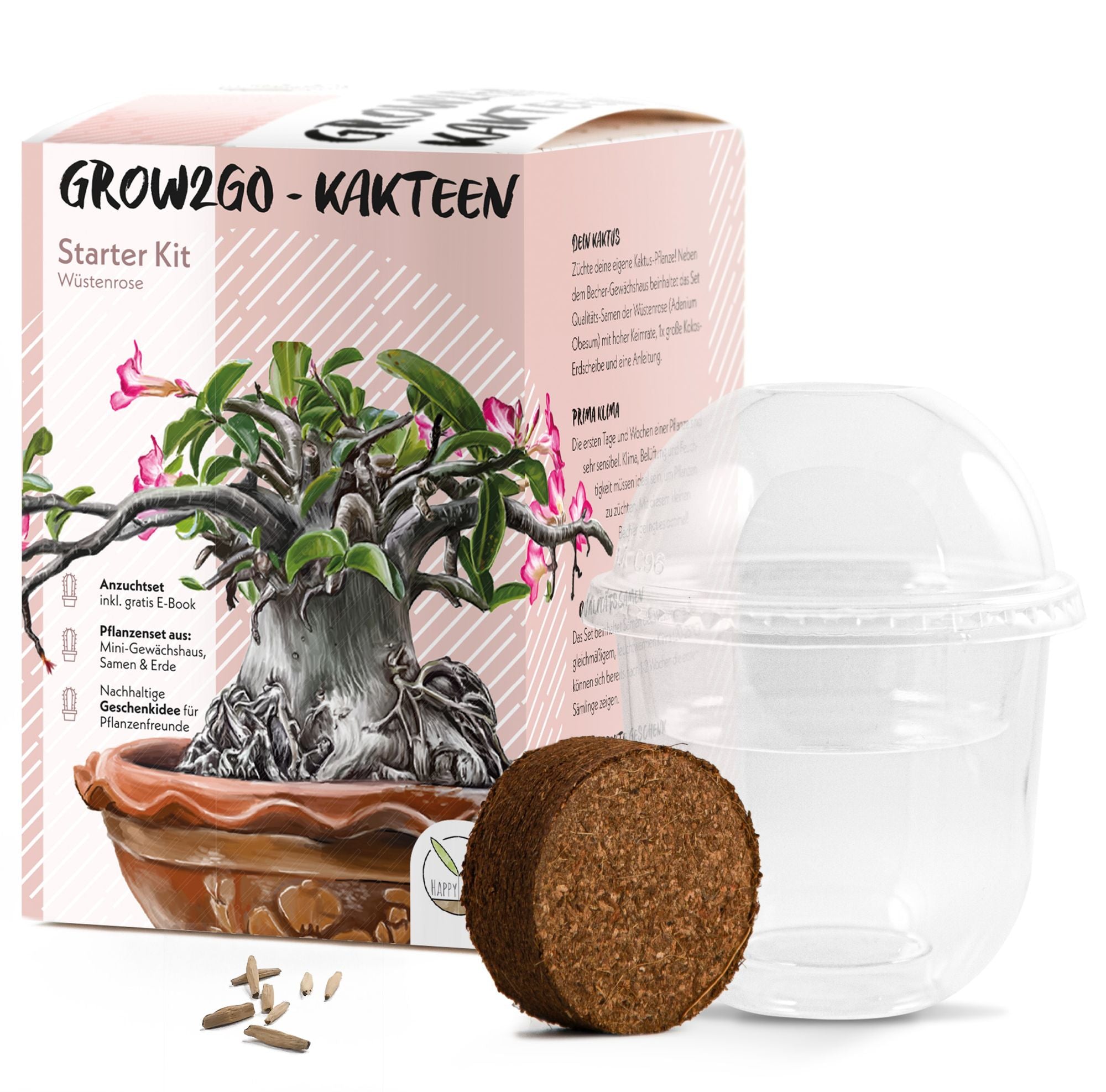 GROW2GO Kakteen Starter Kit mit Mini-Gewächshaus, Kaktus Samen & Erde –  HappySeed