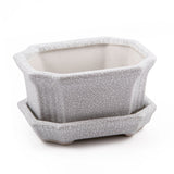 Bonsai Schale aus Keramik mit Untersetzer in Grau - 11 x 6,5 x 9 cm - HappySeed