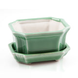 Bonsai Schale aus Keramik mit Untersetzer in Jadegrün - 11 x 6,5 x 9 cm - HappySeed