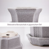 Bonsai Schale aus Keramik mit Untersetzer in Grau - 11 x 6,5 x 9 cm - HappySeed