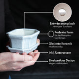 Bonsai Schale aus Keramik mit Untersetzer in Grau - 11 x 6,5 x 9 cm - HappySeed