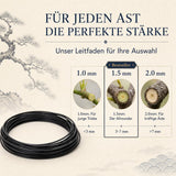 Bonsai Draht 1,5 mm im Größenvergleich für dünne bis mittlere Äste