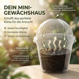 Inhalt des Kakteen Anzuchtsets mit Gewächshaus, Saatgut, Kokos-Erdscheibe und Anleitung