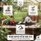 Rückseite der Verpackung mit Aussaatanleitung, Saattiefe und Erntezeit