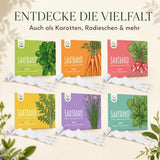Zuschneidbares Feldsalat Saatband, anpassbar an Gemüsebeet, Hochbeet und Gewächshaus