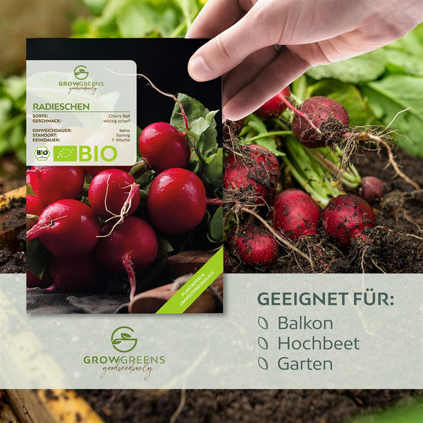 BIO Radieschen Samen (Cherry Bell) - Radieschen Saatgut aus biologischem Anbau (50 Korn) - HappySeed