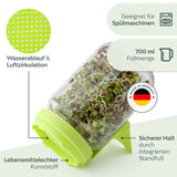 Sprossenglas Keimglas Set mit 3 Bio Sprossen Samen - Microgreens Anzuchtset für knackige Keimsprossen (Alfalfa, Mungbohne, Radieschen) - HappySeed