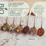 Sprossenglas Keimglas Set mit 3 Bio Sprossen Samen - Microgreens Anzuchtset für knackige Keimsprossen (Alfalfa, Mungbohne, Radieschen) - HappySeed