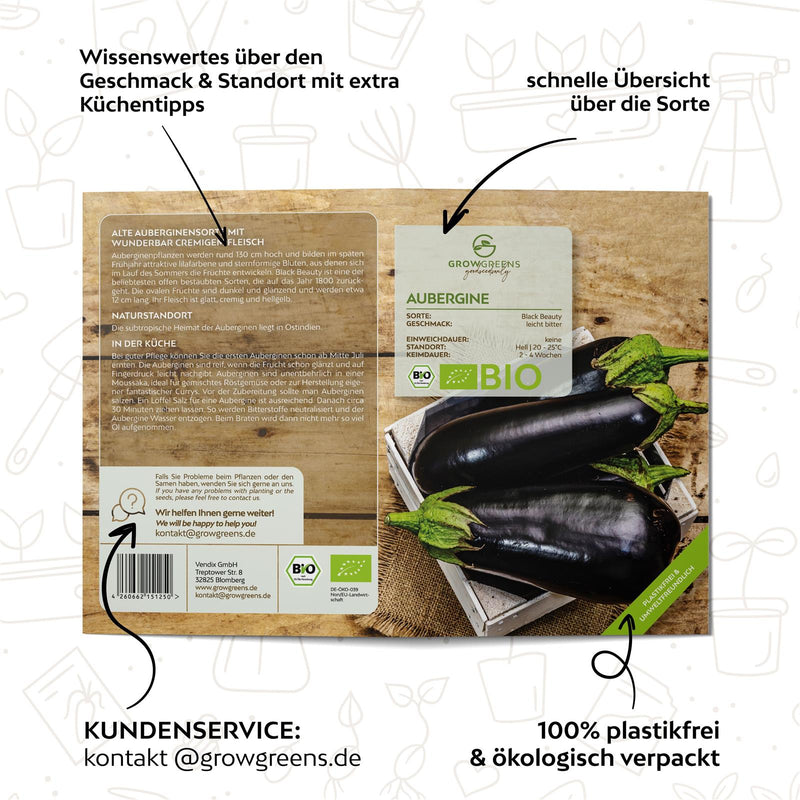 BIO Aubergine Samen (Black Beauty) - Auberginen Saatgut aus biologischem Anbau (25 Korn) - HappySeed
