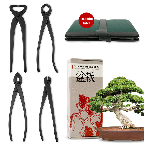 Bonsai Werkzeug-Set Profi 4-teilig aus Stahl mit praktischer Aufbewahrungstasche