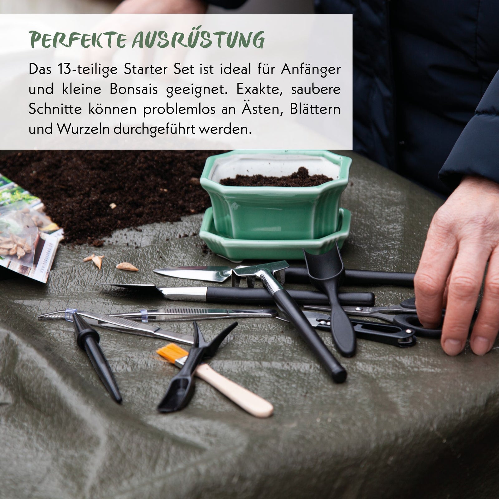 Bonsai Werkzeug-Set 13-teilig mit praktischem Aufbewahrungsbeutel –  HappySeed