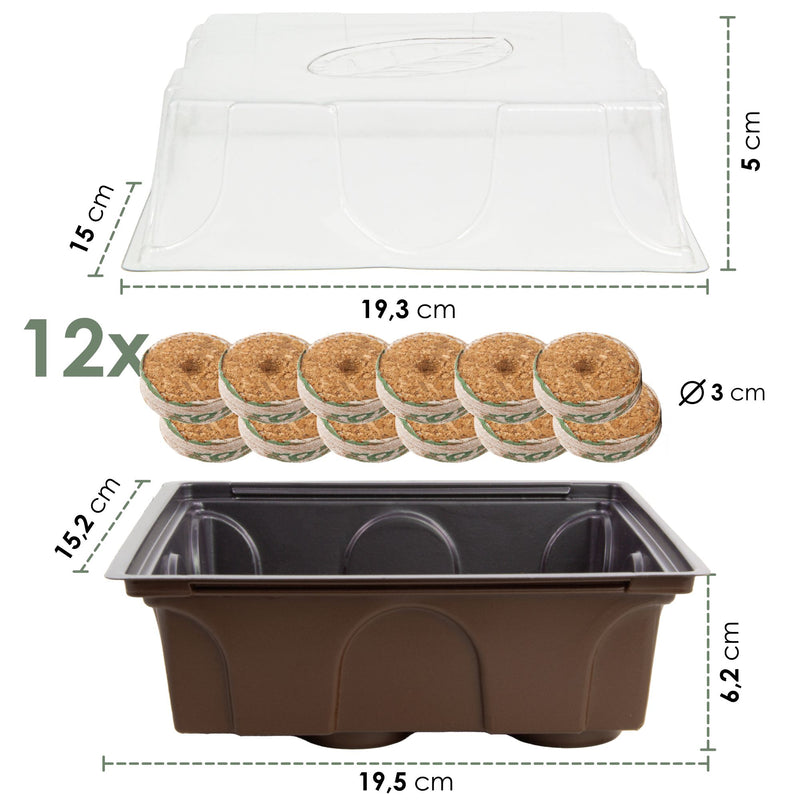 Gewächshaus Set mit 60 Kokostabs - Für die Anzucht von Kräutern, Gemüse & Blumen - HappySeed