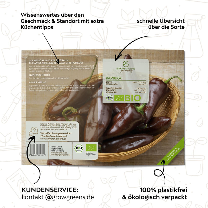 BIO Paprika Samen (Sweet Chocolate) - Paprika Saatgut aus biologischem Anbau (10 Korn) - HappySeed
