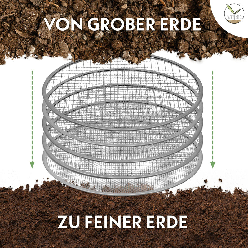 Gartensieb rund 30 cm mit 5 austauschbaren Siebeinsätzen - inklusive Gartenschaufel