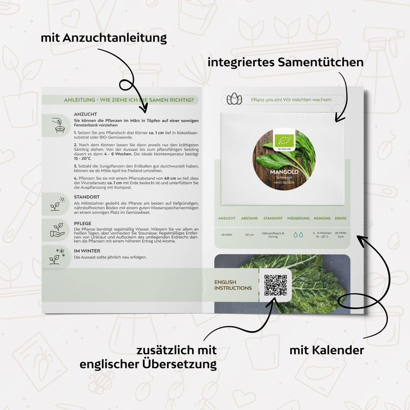 BIO Mangold Samen (Schweizer) - Mangold Saatgut aus biologischem Anbau (75 Korn) - HappySeed