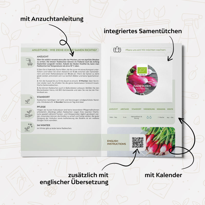 BIO Radieschen Samen (French Breakfast) - Radieschen Saatgut aus biologischem Anbau (75 Korn) - HappySeed