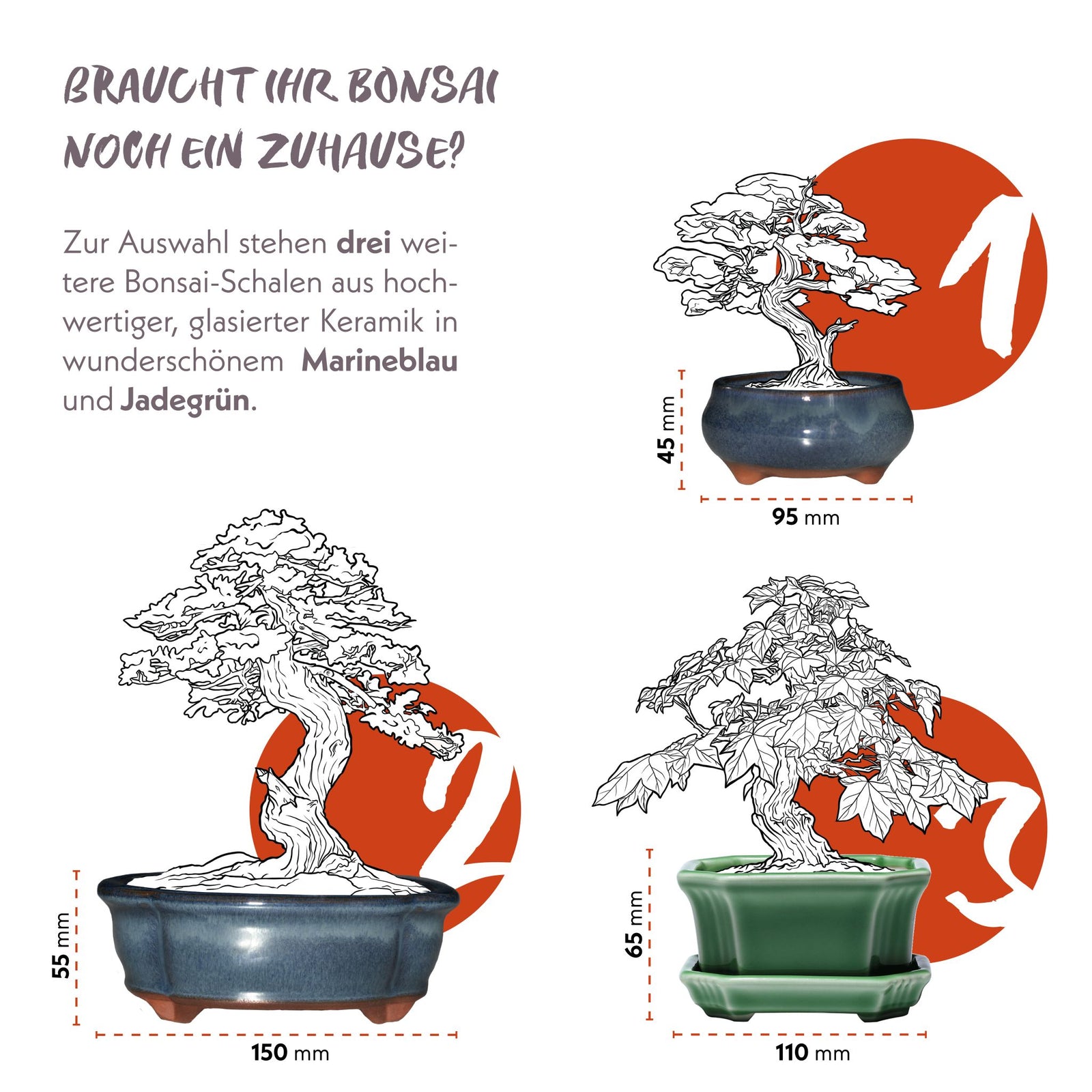 Bonsai Schale aus Keramik mit Untersetzer in Grau