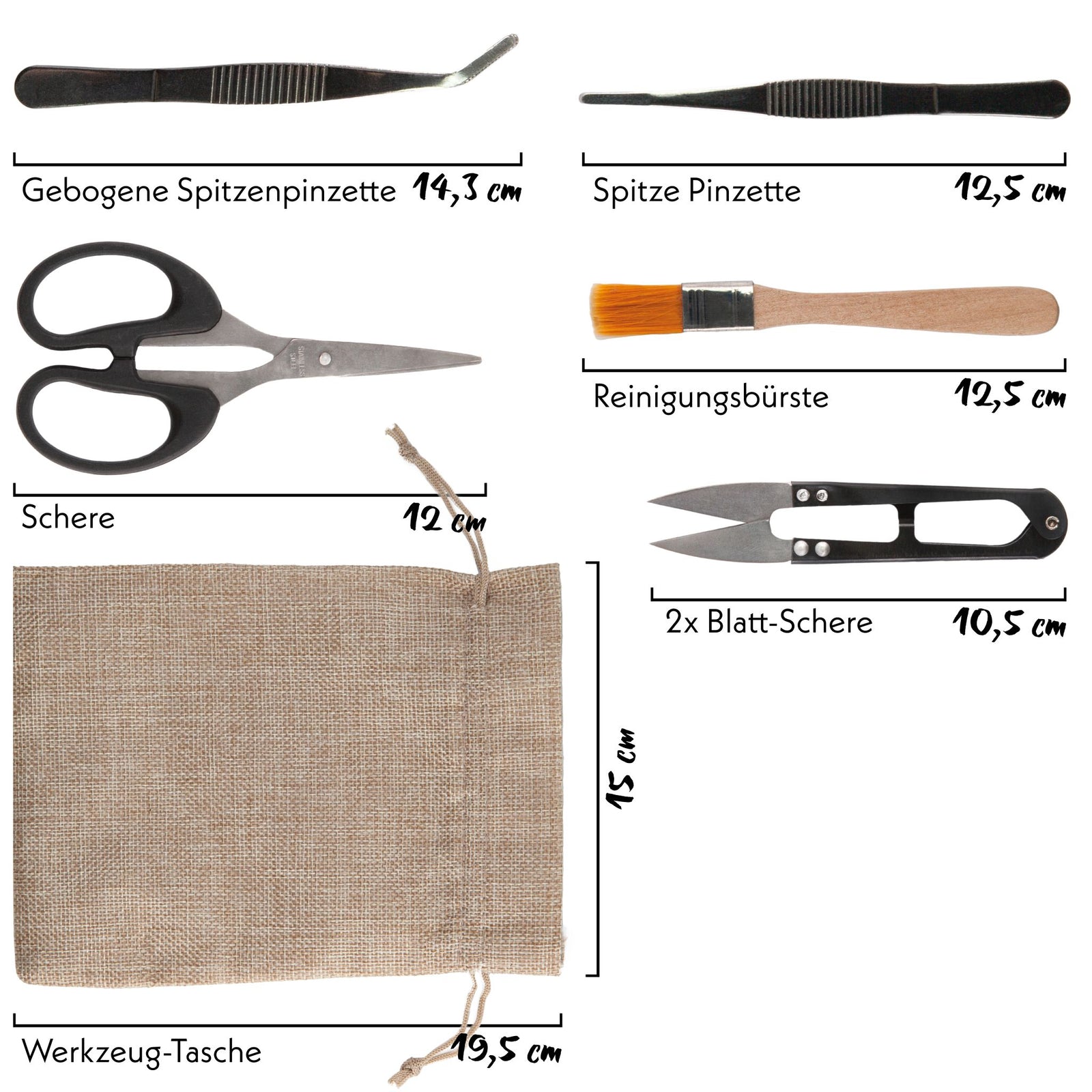 Bonsai Werkzeug-Set 13-teilig mit praktischem Aufbewahrungsbeutel –  HappySeed