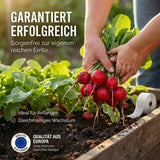 Ausgerolltes 5m Saatband mit Radieschen Samen auf biologisch abbaubarem Papier