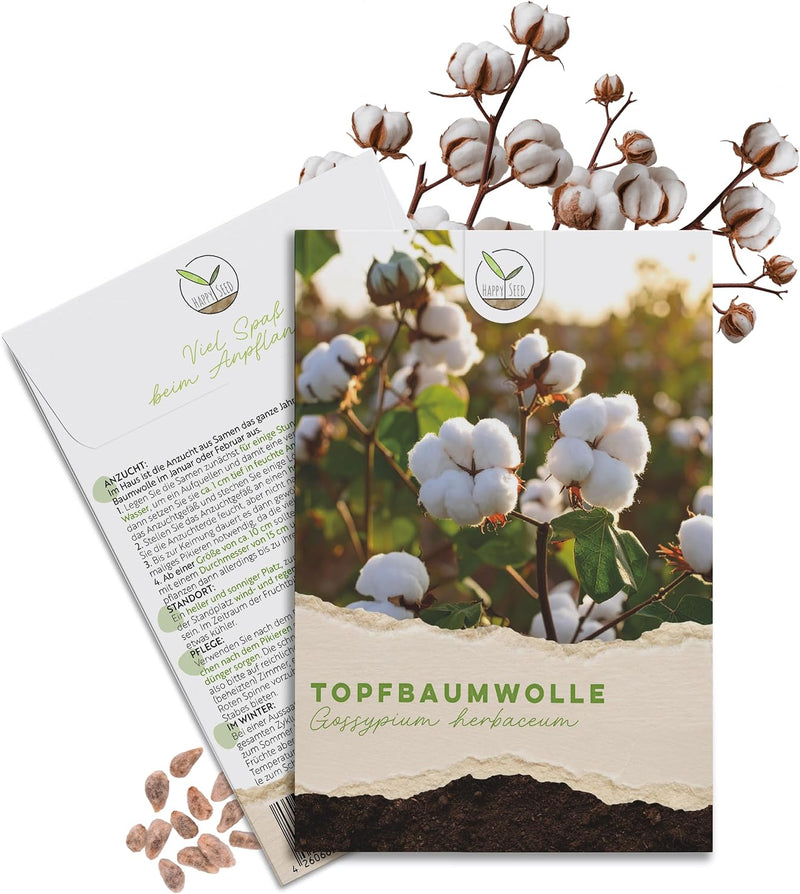 Baumwollsamen Gossypium herbaceum von HappySeed im umweltschonenden Samenpäckchen