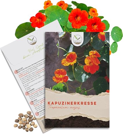 Kapuzinerkresse Samen Tropaeolum majus von HappySeed im umweltschonenden Samenpäckchen