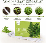 Rückseite der Verpackung mit Aussaatanleitung: Aussaat März bis September, Ernte Mai bis November