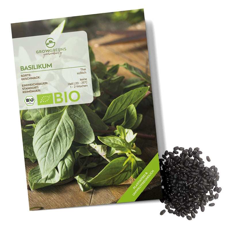 BIO Thai Basilikum Samen - Küchenkräuter Saatgut aus biologischem Anbau (250 Korn) - HappySeed