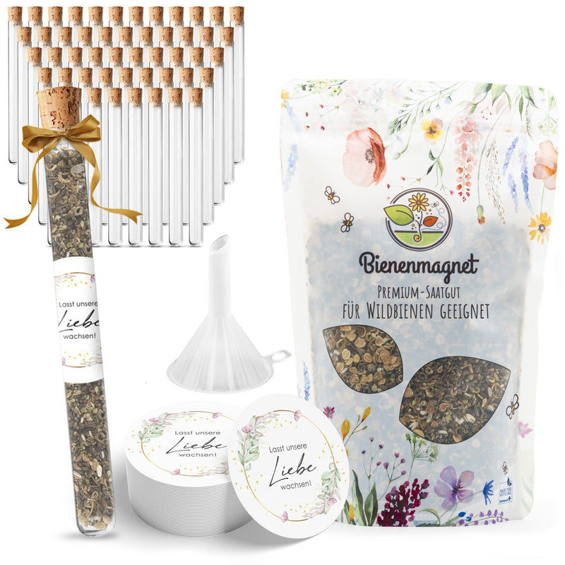 Reagenzgläser mit Blumensamen als Gastgeschenke zur Hochzeit