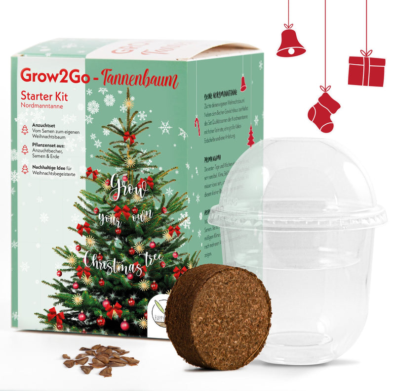 GROW2GO Weihnachtsbaum zum selber Pflanzen - Mini-Gewächshaus, Nordmanntanne Samen & Erde - HappySeed