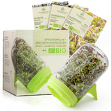 Sprossenglas Keimglas Set mit 3 Bio Sprossen Samen - Microgreens Anzuchtset für knackige Keimsprossen (Alfalfa, Mungbohne, Radieschen) - HappySeed