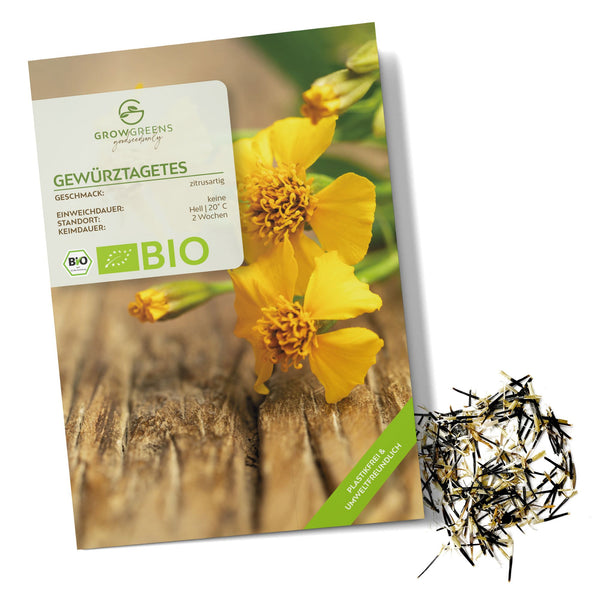 BIO Gewürztagetes Samen - Tagetes Saatgut aus biologischem Anbau (100 Korn) - HappySeed