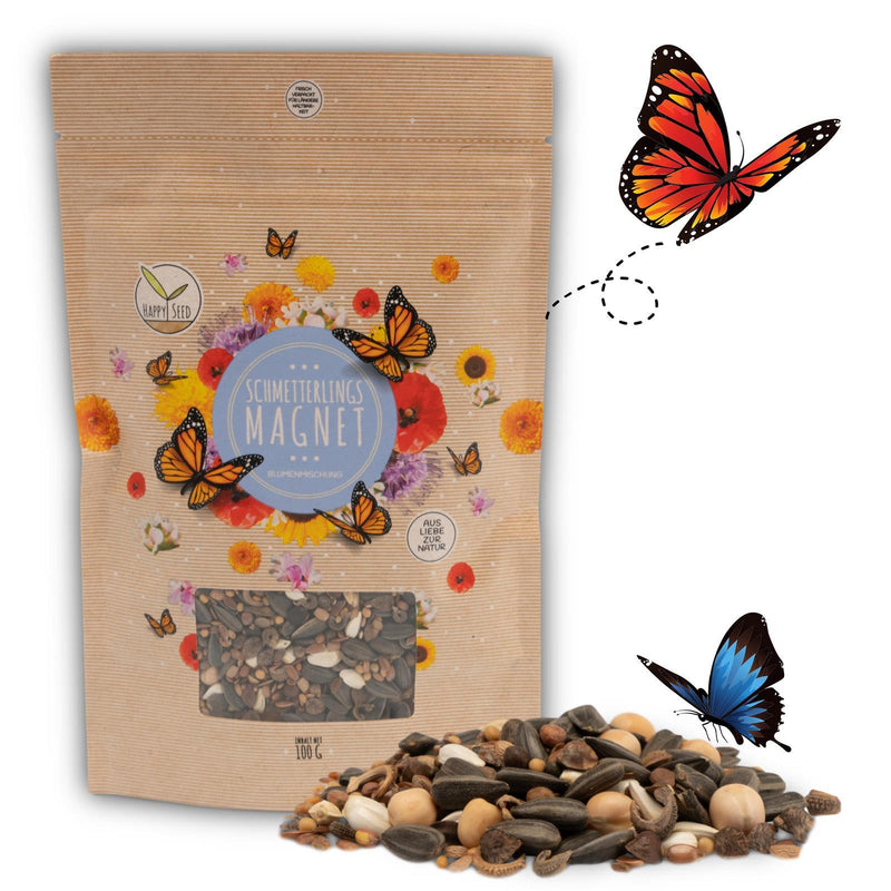 Schmetterlingswiese Samen für eine bunte Blumenwiese - Farbenfrohe &amp; nektarreiche Wildblumensamen für Schmetterlinge - HappySeed