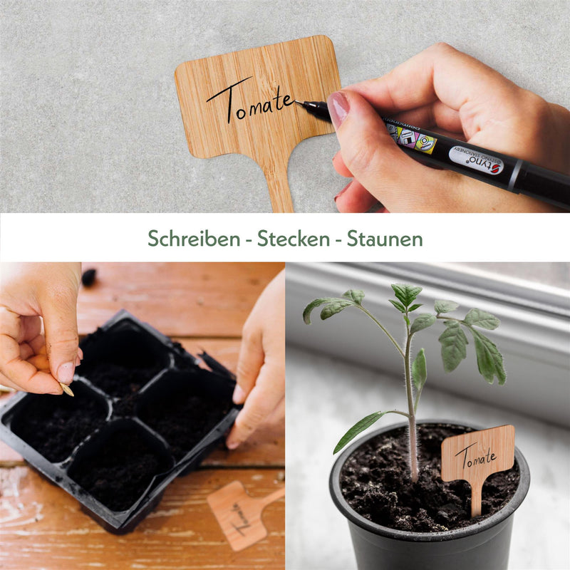 30x Pflanzenstecker zum Beschriften inklusive Marker (Stecker aus robustem Bambus) - HappySeed