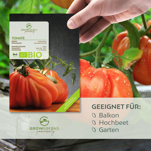 BIO Tomatensamen (Ochsenherz) - Tomaten Saatgut aus biologischem Anbau (10 Korn) - HappySeed