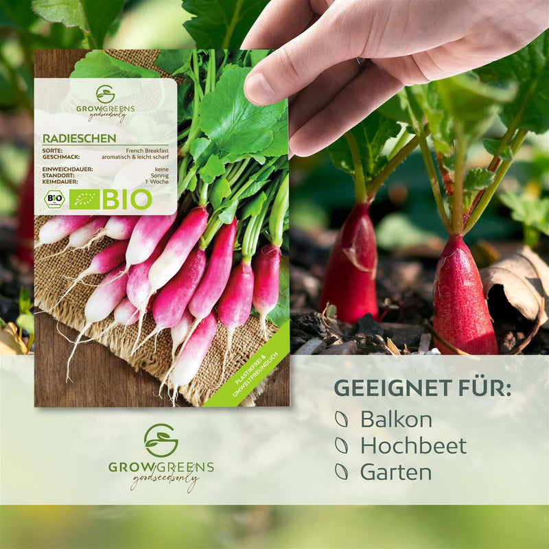 BIO Radieschen Samen (French Breakfast) - Radieschen Saatgut aus biologischem Anbau (75 Korn) - HappySeed