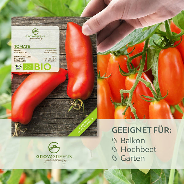 BIO Tomatensamen (San Marzano) - Tomaten Saatgut aus biologischem Anbau (10 Korn) - HappySeed