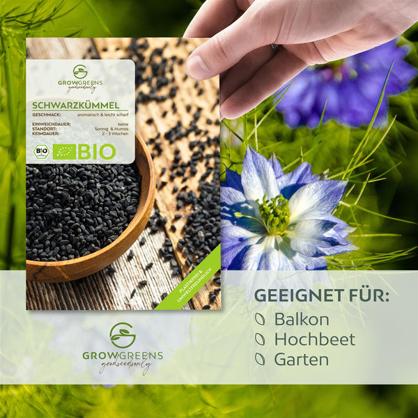 BIO Schwarzkümmelsamen - Küchenkräuter Saatgut aus biologischem Anbau (150 Korn) - HappySeed