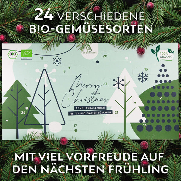BIO Saatgut Adventskalender 2022 mit 24 verschiedenen Gemüsesorten - Nachhaltiger Weihnachtskalender ideal als Geschenk für Hobbygärtner - HappySeed