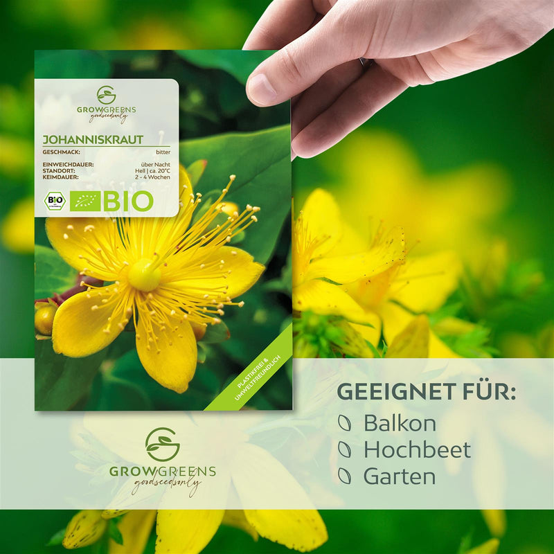 BIO Johanniskraut Samen - Heilkräuter Saatgut aus biologischem Anbau (300 Korn) - HappySeed