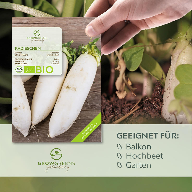 BIO Radieschen Samen (Eiszapfen) - Radieschen Saatgut aus biologischem Anbau (50 Korn) - HappySeed