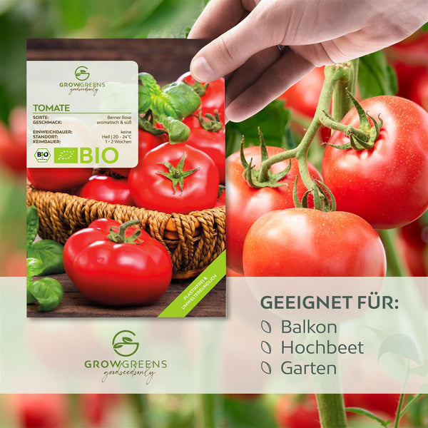 BIO Tomatensamen (Berner Rose) - Tomaten Saatgut aus biologischem Anbau (10 Korn) - HappySeed
