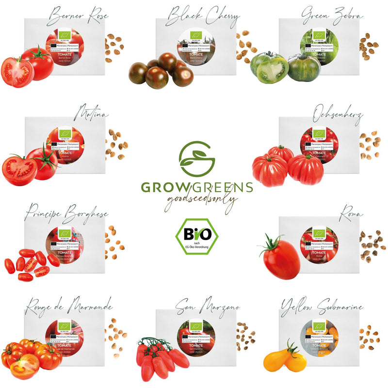 BIO Tomatensamen Set (10 Sorten) - Tomaten Samen Anzuchtset aus biologischem Anbau - HappySeed
