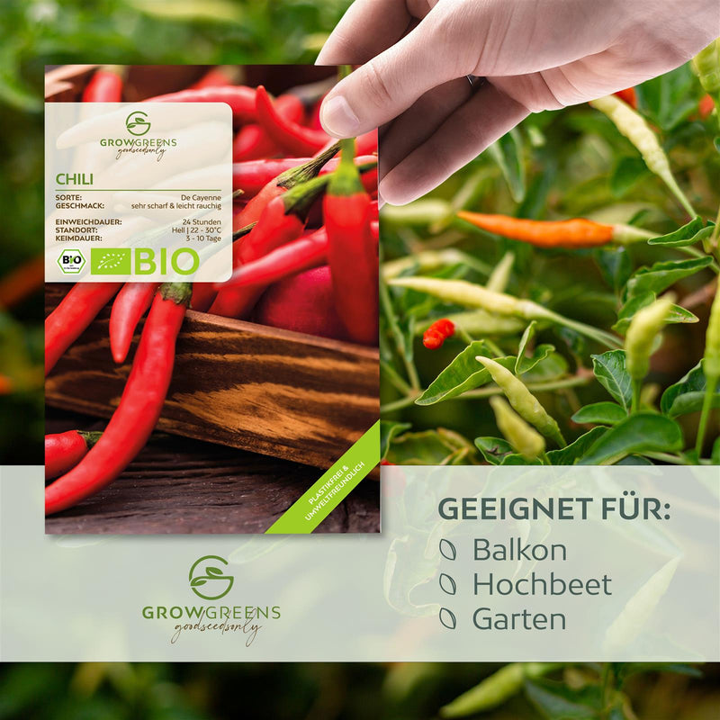 BIO Chili Samen (De Cayenne, 50.000 Scoville) - Chili Saatgut aus biologischem Anbau (10 Korn) - HappySeed