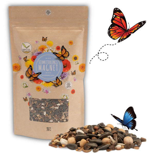 Schmetterlingswiese Samen für eine bunte Blumenwiese - Farbenfrohe &amp; nektarreiche Wildblumensamen für Schmetterlinge - HappySeed