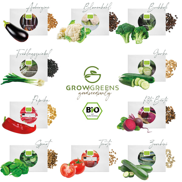 BIO Gemüsesamen Set (10 Sorten) - Gemüse Samen Anzuchtset aus biologischem Anbau - HappySeed