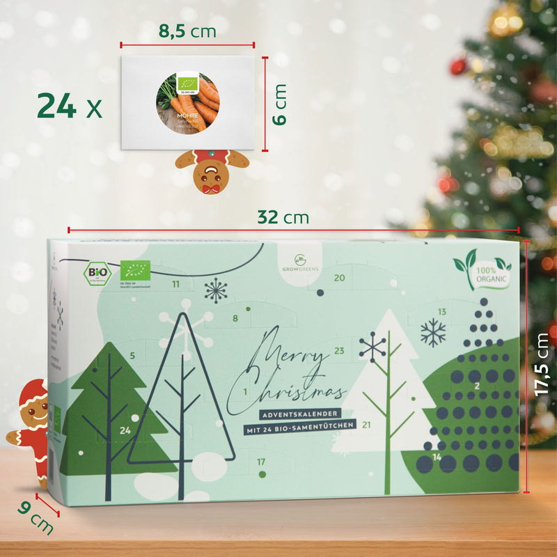 BIO Saatgut Adventskalender 2022 mit 24 verschiedenen Gemüsesorten - Nachhaltiger Weihnachtskalender ideal als Geschenk für Hobbygärtner - HappySeed