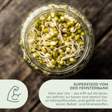 Sprossenglas Keimglas Set mit 3 Bio Sprossen Samen - Microgreens Anzuchtset für knackige Keimsprossen (Alfalfa, Mungbohne, Radieschen) - HappySeed