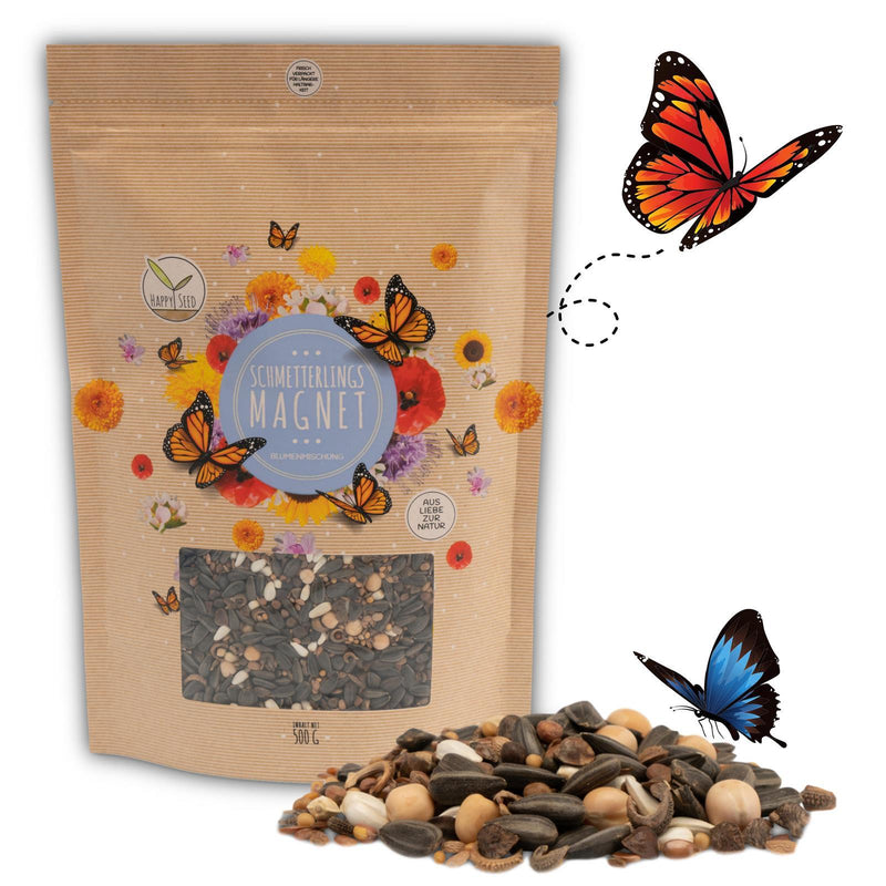 Schmetterlingswiese Samen für eine bunte Blumenwiese - Farbenfrohe &amp; nektarreiche Wildblumensamen für Schmetterlinge - HappySeed