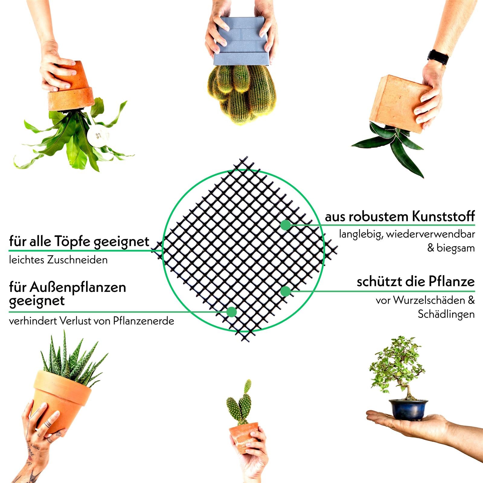 10er Set Bonsai Abdecknetze aus Kunststoff, Schwarz