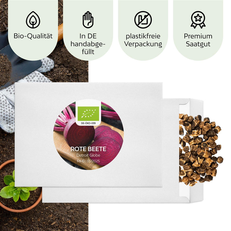 BIO Rote Beete Samen (Detroit Globe) - Rote Bete Saatgut aus biologischem Anbau (50 Korn) - HappySeed